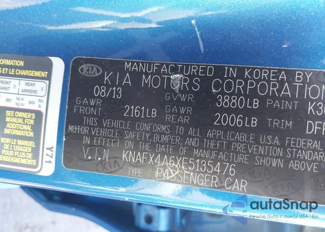 2014 Kia Forte Lx z USA, uszkodzony, nr VIN KNAFX4A6XE5135476